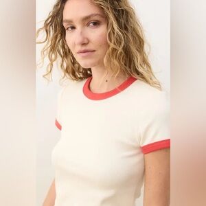 NWT Marine Layer Lexi Sun In Rib Tee Shirt Cream Hibiscus Red Small